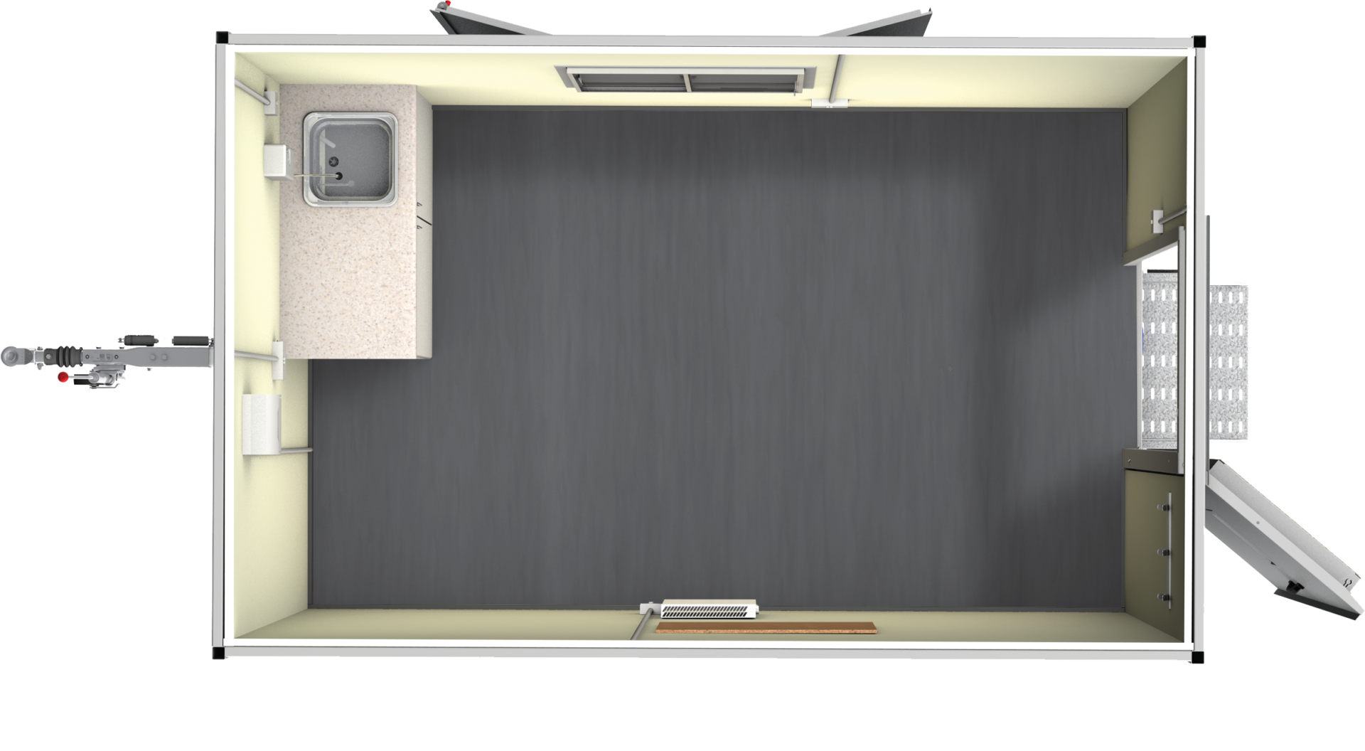Aerial view floorplan of Single Fixed Axle Office Towable Cabin