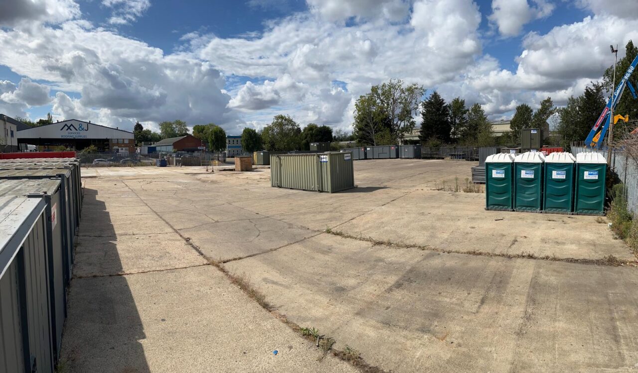 Concreted Rawley yard space featuring hire cabins