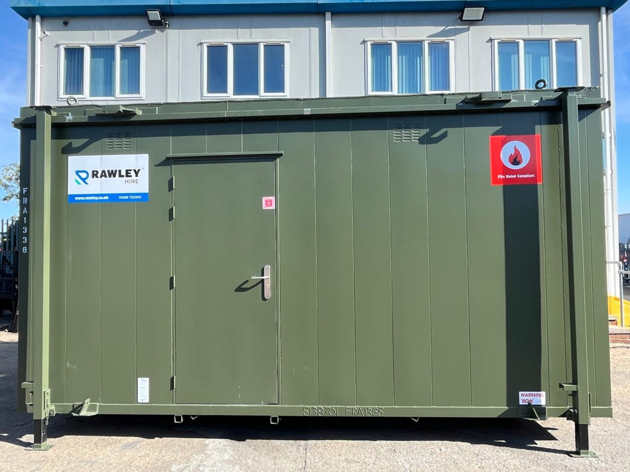 External shot of Rawley green fire rated cabin